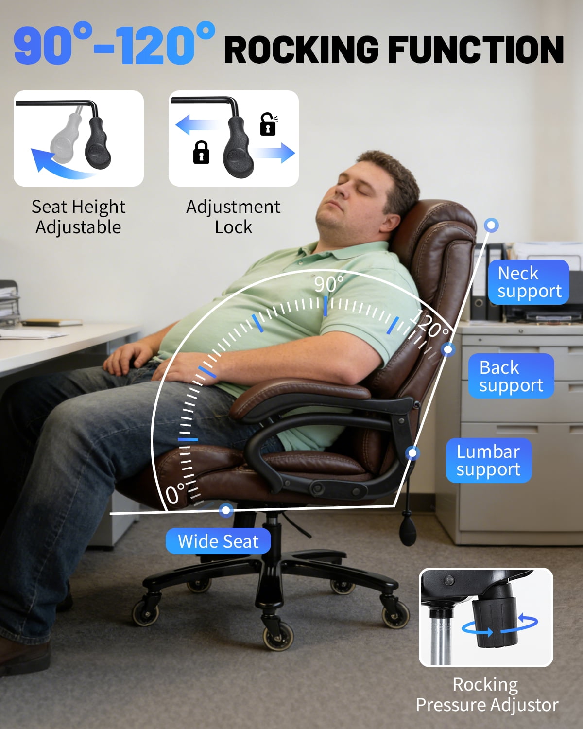 High Back Ergonomic PU Leather Executive Chair, Swivel Computer Desk Chair with Armrests