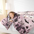 thumbnail image 3 of Manfei Halloween Gothic Bat Skull Full Size Bedding Sets 7 Pieces, Vintage Floral Rose Full Size Bed in a Bag, Pink Black Purple,Reversible, 3 of 7