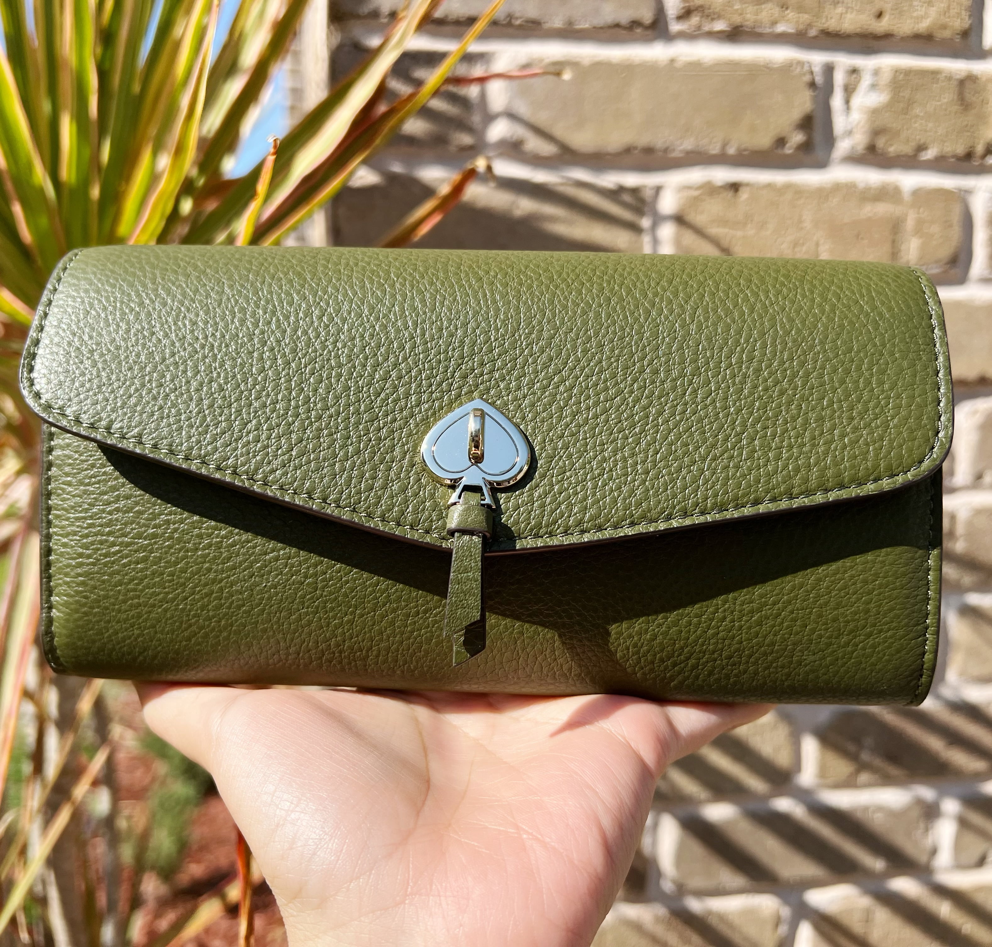 Kate Spade Marti Large Flap Slim Wallet Pebbled Leather Enchanted Green -  
