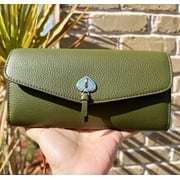 Kate Spade Marti Large Flap Slim Wallet Pebbled Leather Enchanted Green