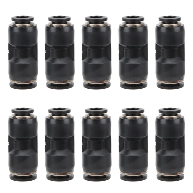 Conector reductor neumático de acero inoxidable, resina negra, unión recta, accesorio para tubo PG10-8, 10 unidades