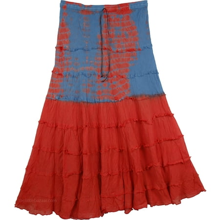 Blue Red Tie Dye Tiered Summer Skirt
