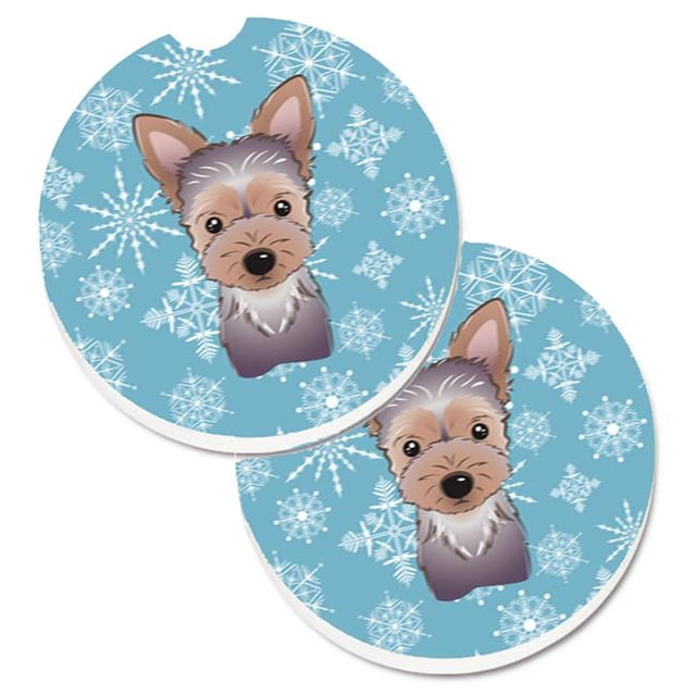 Flocon de Neige Yorkie Chiot Lot de 2 Tasse Titulaire Voiture Coaster