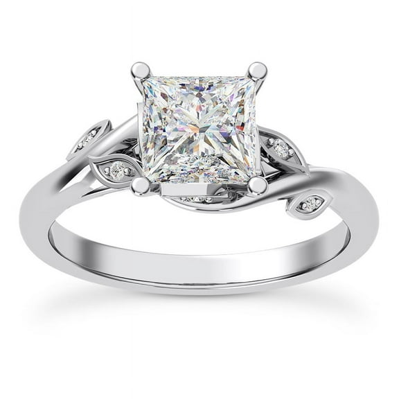 Spot Jewel 1.7 Ct Princess Cut Lab Created Diamond Pave Set Vine Ring for Women - Solitaire Engagement Design in 14K White Gold Plated - Bridal Jewelry for Her Collection