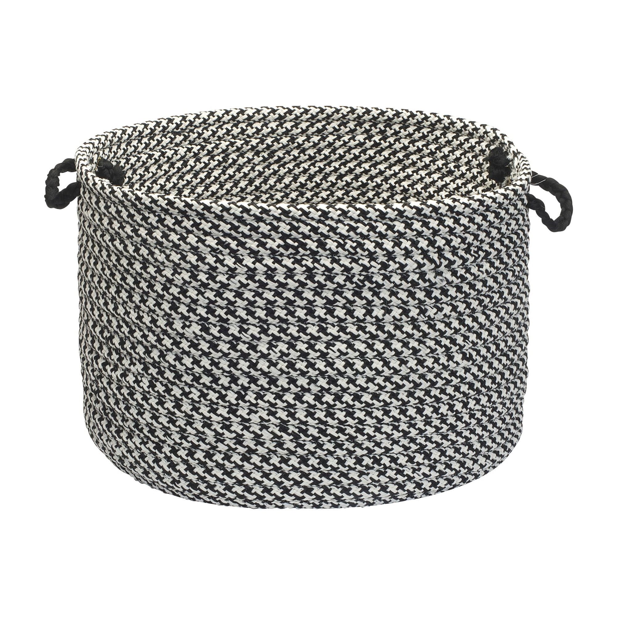 14" Black and White Handmade Braided Round Storage Basket