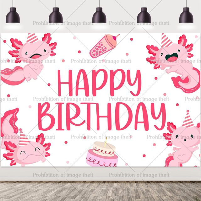 Cartoon Pink Axolotl Theme Cute Children's Birthday Party Disposable Plate Paper Cup Tissue Tablecloth Tableware Gift Prop Decor backdrop1.8x1.2m 1pc Other