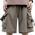 thumbnail image 2 of zeranth Men Summer Cargo Shorts Mid-rise Elastic Waist Adjustable Drawstring Casual Shorts Multi Pockets Wide Leg Beach Shorts Streetwear, 2 of 7