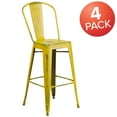 thumbnail image 4 of BizChair Commercial Grade 4 Pack 30" High Distressed Yellow Metal Indoor-Outdoor Barstool with Back, 4 of 15