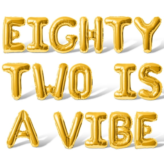 Letter Balloons - EIGHTY TWO IS A VIBE 16" Inch Alphabet Letters Foil Mylar Balloon 82nd Birthday Party Banner (Gold)