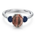 thumbnail image 3 of Gem Stone King 925 Sterling Silver Red Tiger Eye and Blue Sapphire Engagement Ring for Women | 2.20 Cttw | Oval 9X7MM | Gemstone Birthstone | Size 5, 3 of 6
