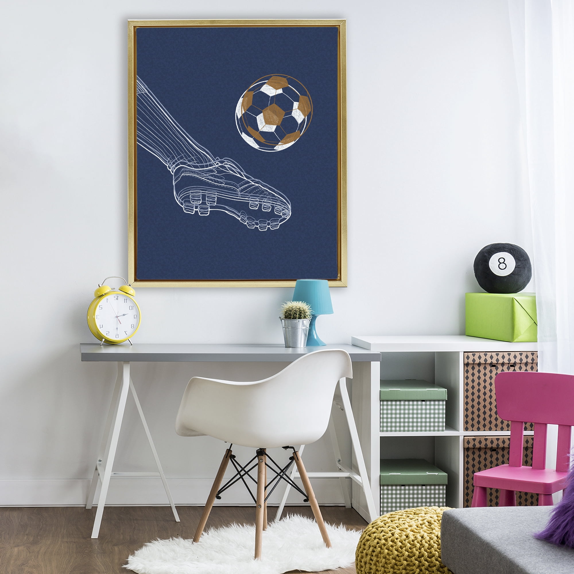 Stupell Industries Soccer Lines Contour Gold Framed Floater Canvas Wall Art, design by Marcus Prime