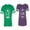 Men Green / Women Purple, variant on King Queen White Pentagon Unisex Couple Matching Cotton Jersey style T-Shirt Contrasting stripes on sleeves (Men Green / Women Black) (Men S / Women S)