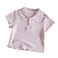 thumbnail image 2 of Bixock Summer Toddler Girls Tee Cotton Short Sleeve Shirts Doll Collar Tops for Girls Clothes 0-8 Years Solid Color Sweet Style Casual School Uniforms Daily Tops, 2 of 6