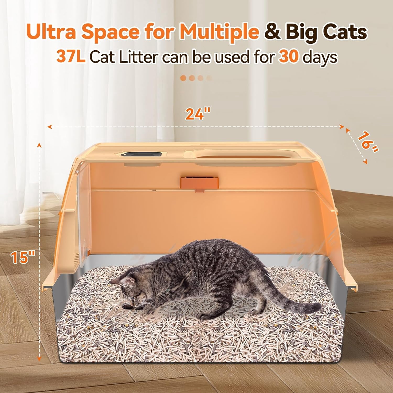 Stainless Steel Cat Litter Box with Removable Lid,Free in & Out Covered Metal Litter Box,Large Enclosed Litter Box with Litter Scoop & Mat, Easy Cleaning, Odor Free,Anti-Leakage for Kitty(Beige)
