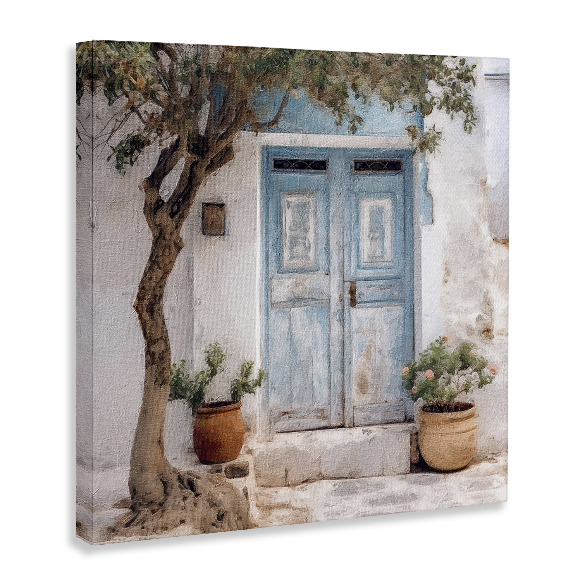 Stupell Industries Tree & Blue Doorway Town & City Painting Gallery Wrapped Canvas Art Print Wall Art, 30 x 30
