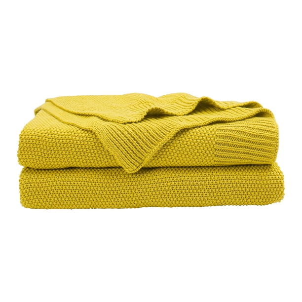 OekoTex - Manta De Punto (140 X 190 Cm), Color Amarillo Mostaza