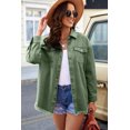 thumbnail image 3 of POGLIP Women's Green Pocket Raw Hem Buttoned Denim Jacket, 3 of 6