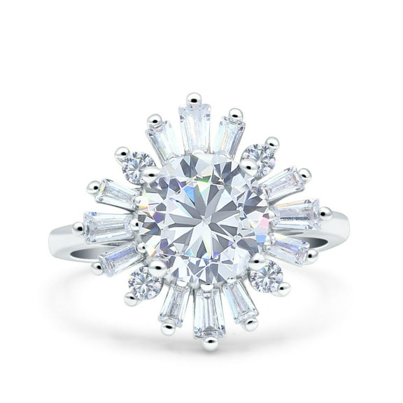 Art Deco Baguette Round Wedding Ring CZ 925 Sterling Silver Size 5