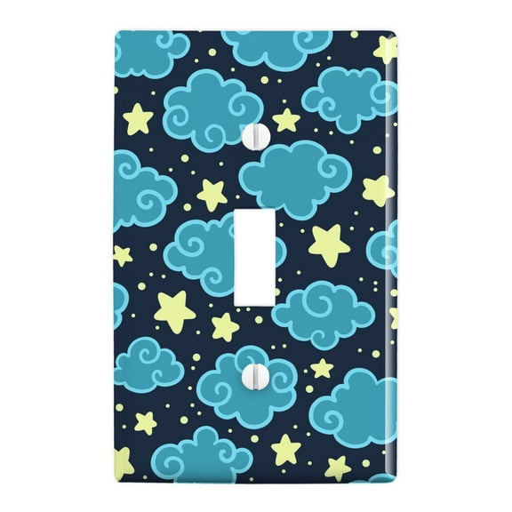 Nighttime Sky with Clouds and Stars Pattern Plastic Wall Decor Toggle Light Switch Plate Cover