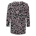 thumbnail image 5 of Plus Size Women's Floral Print 3/4 Sleeve Tshirts Crewneck Tunic Tops Classic-Fit Basic Tee Clothes, 5 of 5