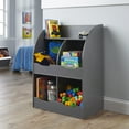 thumbnail image 2 of Badger Basket Children’s Wooden Four-Bin 34 gal Toy Storage Cubby with Bookshelf, Charcoal, 2 of 9