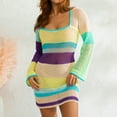 thumbnail image 3 of Women Y2K Crochet Knit Mini Dress Long Sleeve Colorful Hollow Out Sweater Dress Swimsuit Bikini Cover Ups Dresses Beachwear, 3 of 7