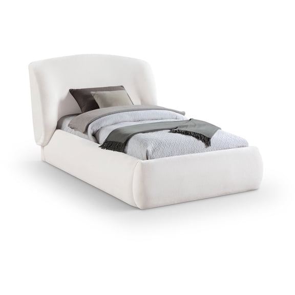 Meridian Furniture Sandro Cream Chenille Fabric Upholstered Twin Bed