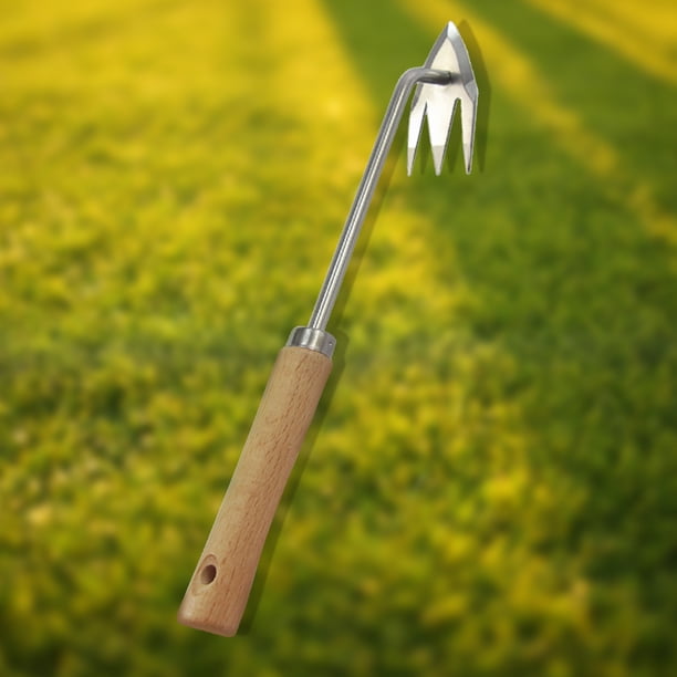 Escardador De Pie Herramienta de deshierbe de jardín en forma de V para jardinería (mango de madera)