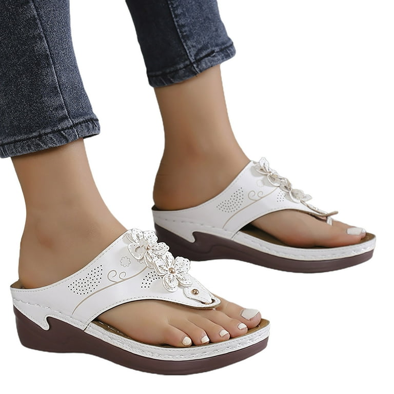 Clear Sandals for Women Flat Size 12 Women Summer Flowers Slip On Casual Open Toe Wedges Comfortable Beach Shoes Sandals Womens Memory Foam Sandals Size 6 Walmart