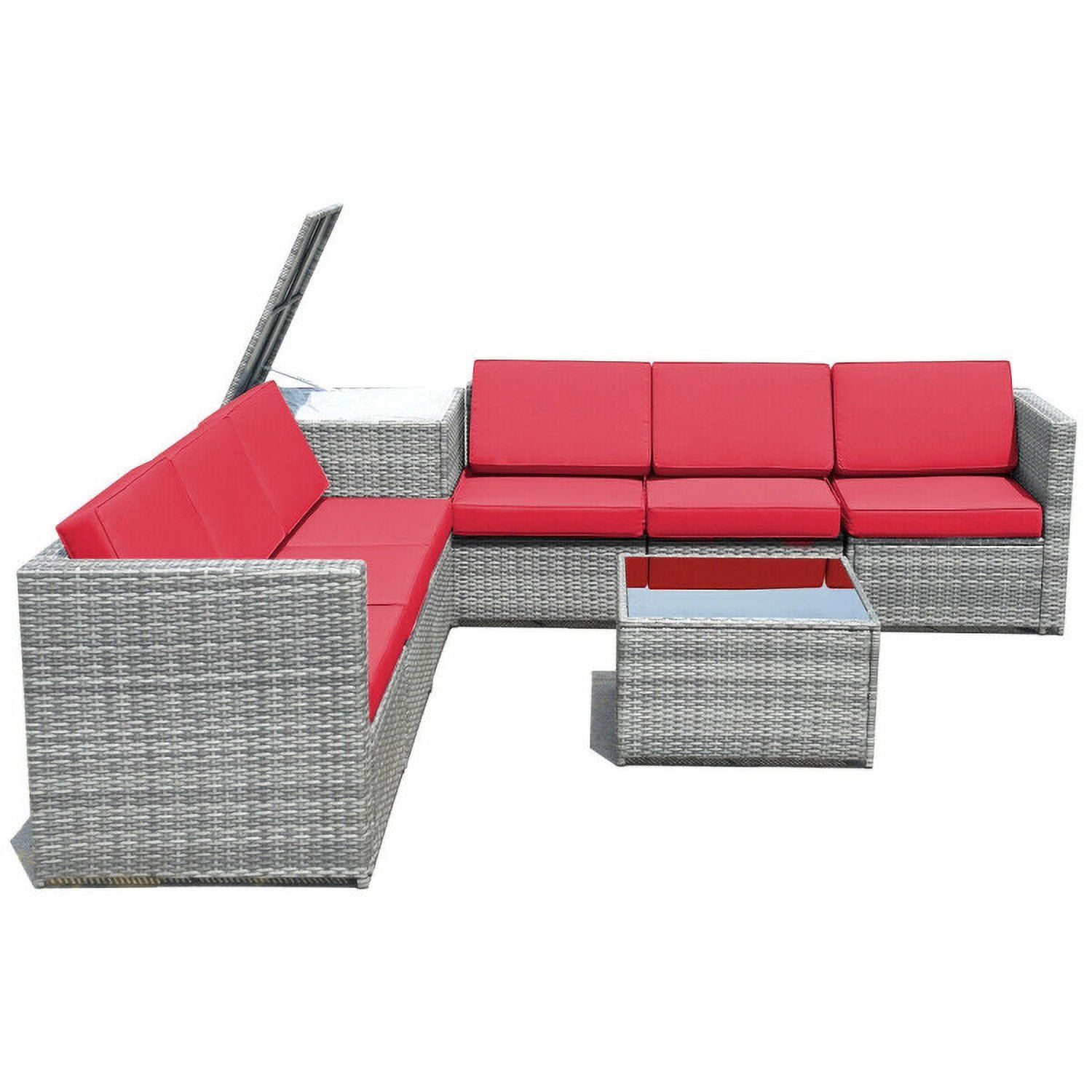 Aimee Lii 8 Piece Wicker Sofa Rattan Dinning Set Patio Furniture with Storage Table, Outdoor Deck Furniture, Red Aimee Lii 8 Piece Wicker Sofa Rattan Dinning Set Patio Furniture with Storage Table, Outdoor Deck Furniture, Red