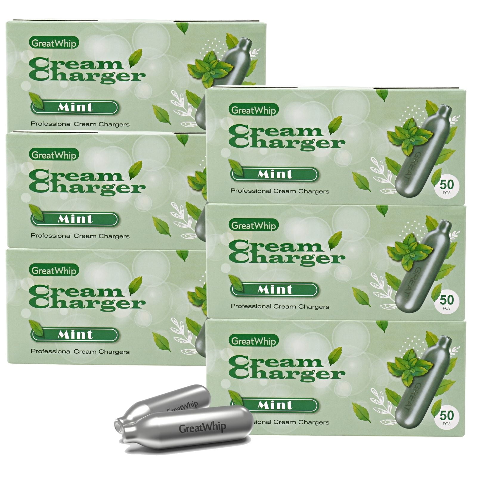 GreatWhip Whipped Cream Charger Mint Flavor 300 Count N2O Cartridges 8.