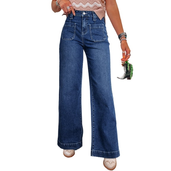 Women's Sail Blue Wide Leg Pocketed High Waist Jeans | [ZhiHiMeRi] | 10