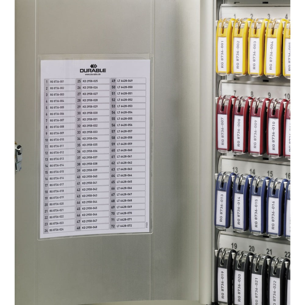 DURABLE Locking Key Cabinet, 72-Key, Brushed Aluminum in Silver, 11.75 x 4.63 x 15.75