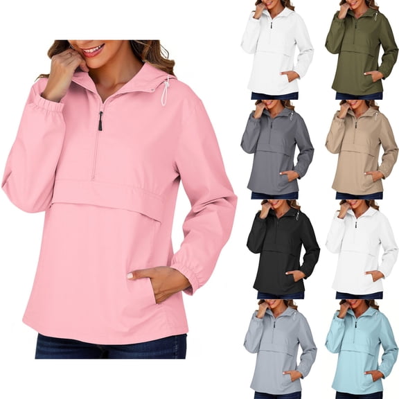 Husipze Women's Lightweight Athletic Sport Hoodie Oversized Quarter Zip Collar Top Long Sleeve Waterproof Pullover for Outdoor Hiking Light Blue S