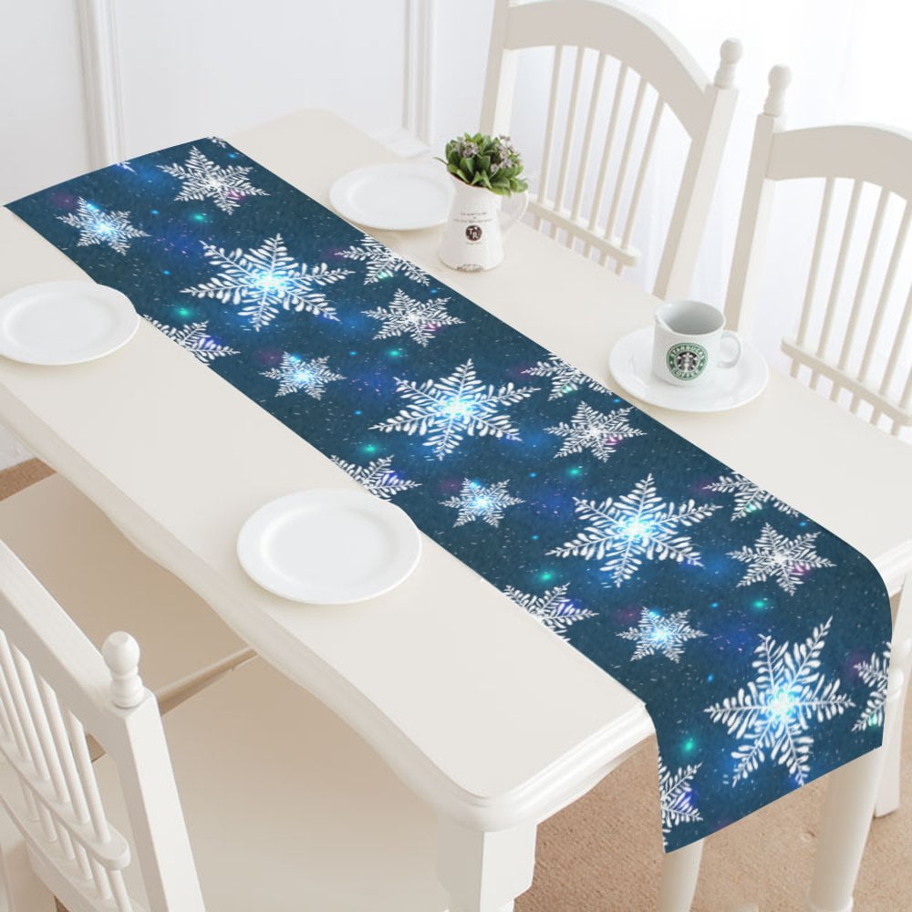 MYPOP Sparkling Snowflakes Table Runner Placemat 16x72 inches, Blue