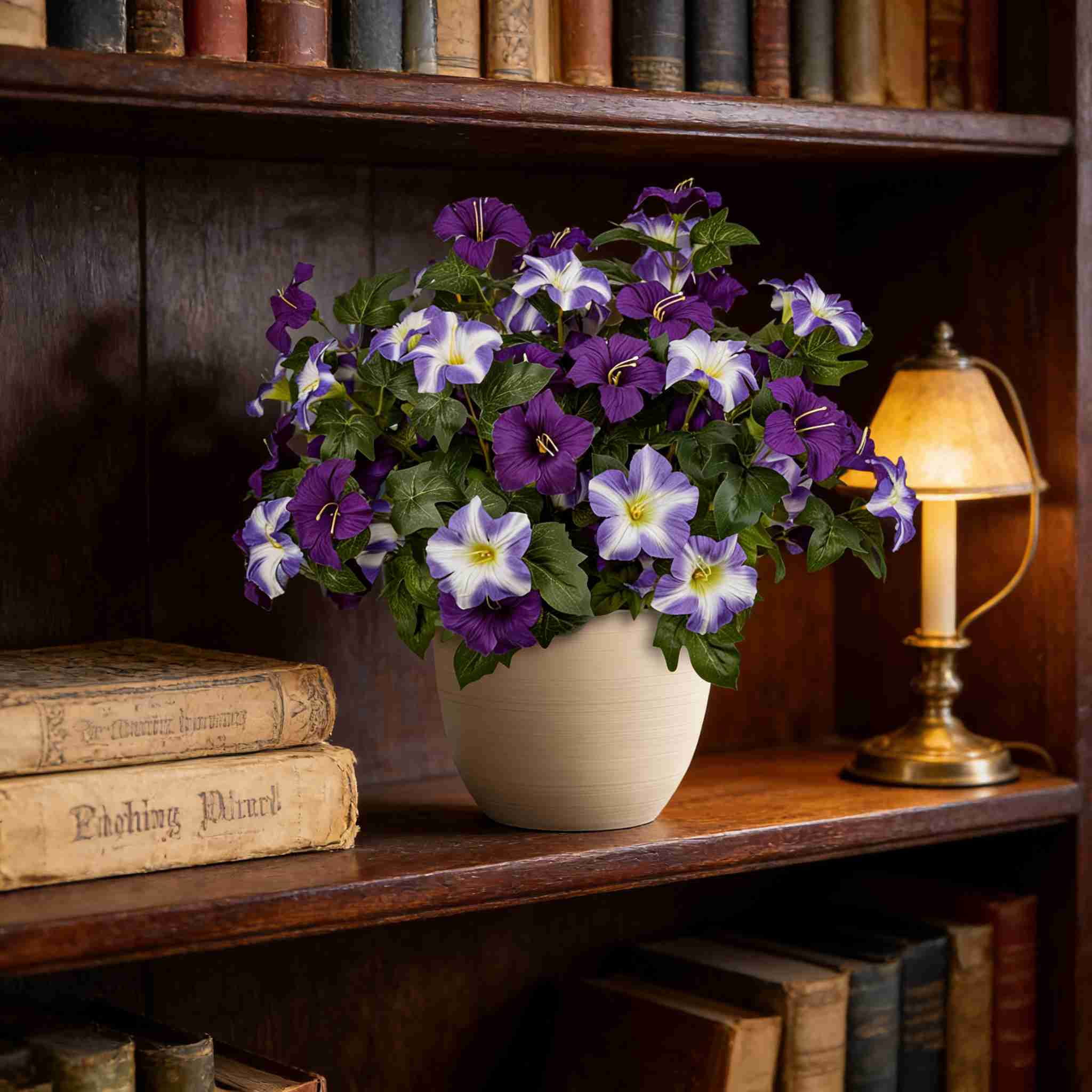 4Pcs Artificial Fake Flowers for Outdoor, 16.54" Faux Silk Petunias Spring Flowers for Indoor Porch Planter Front Door Garden Patio Window Box Home Decor(Mixed Colors)