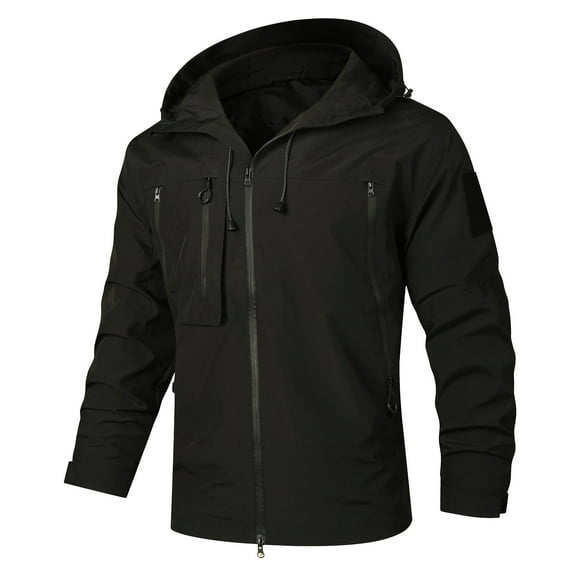 Xysaqa Hoodies for Mens Fashion Long Sleeve Full Zip Hooded Jacket Mens Lightweight Windproof Windbreaker Jacket Spring Fall Jacket for Hiking Work Travel Black