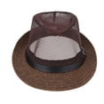 thumbnail image 2 of Sombrero fedora de paja Panamá de ala corta para playa para hombre café, 2 of 8