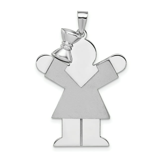 Grande Fille en Or Blanc 14K avec Nœud à Gauche Charme Gravable