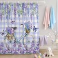 thumbnail image 2 of Shower Curtain Purple Flowers Shower Curtains for Bathroom Decor, Waterproof Polyester Shower Curtain Set with Hooks, Small Stall Size 36" x 72" Spring Floral Butterfly, 2 of 9