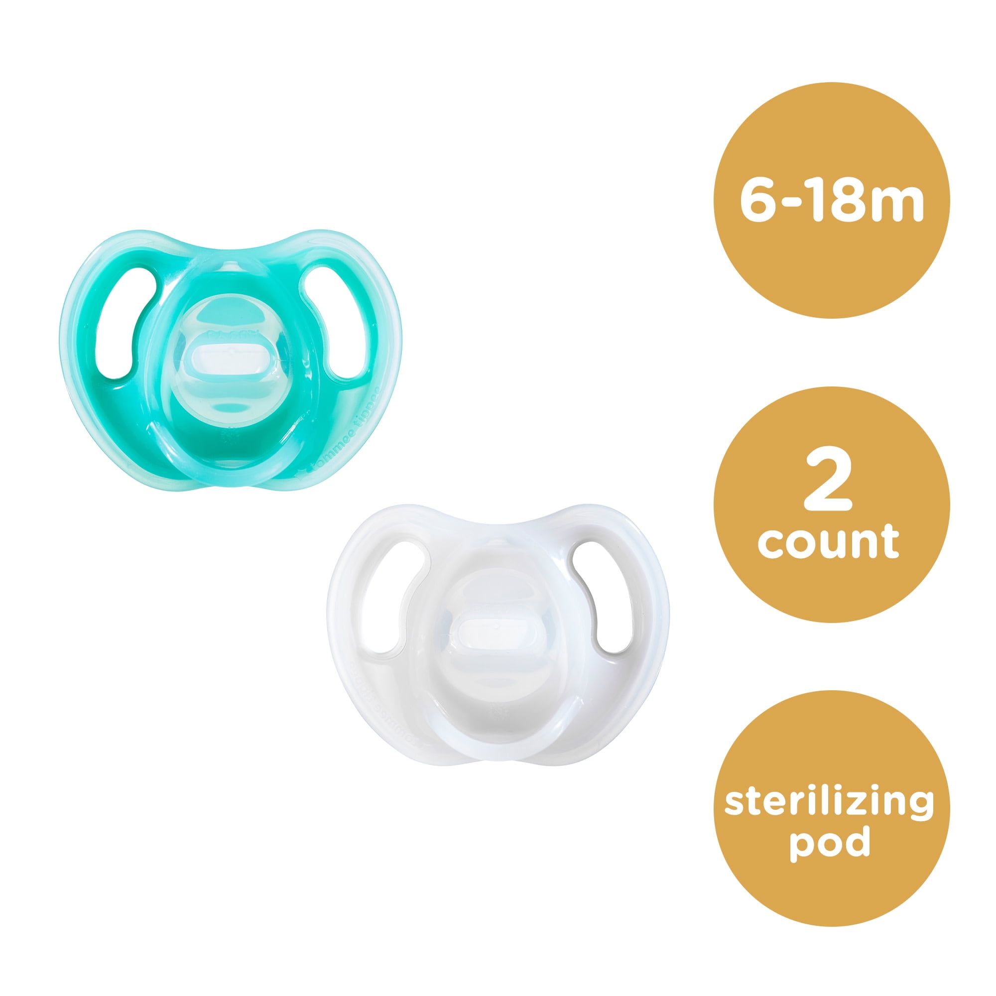 Tommee Tippee Ultra-Light Silicone Pacifier | 6-18m, 2-Count | Includes  Sterilizer Box