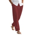 thumbnail image 3 of Lightweight Linen Pants for Men Relaxed Fit Summer Beach Trousers Casual Lounge Bottoms Travel Slacks with Deep Pockets, Wine 3XL, 3 of 4