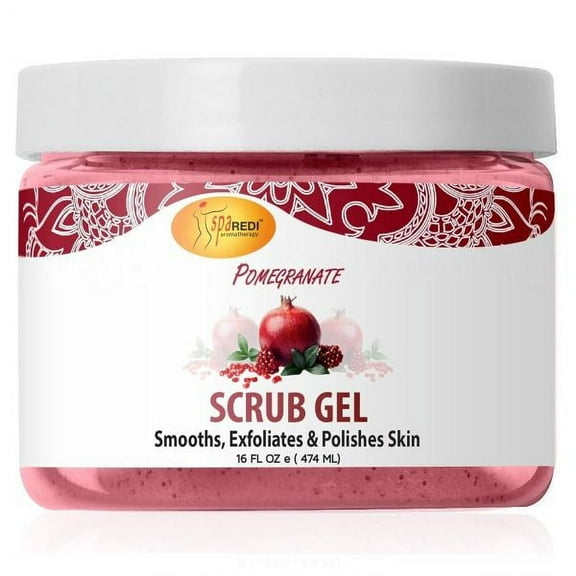 SPA REDI – Exfoliating Scrub Pumice Gel, Pomegranate, 16 oz - Manicure, Pedicure and Body Exfoliator Infused with Hyaluronic Acid, Amino Acids, Panthenol and Comfrey Extract
