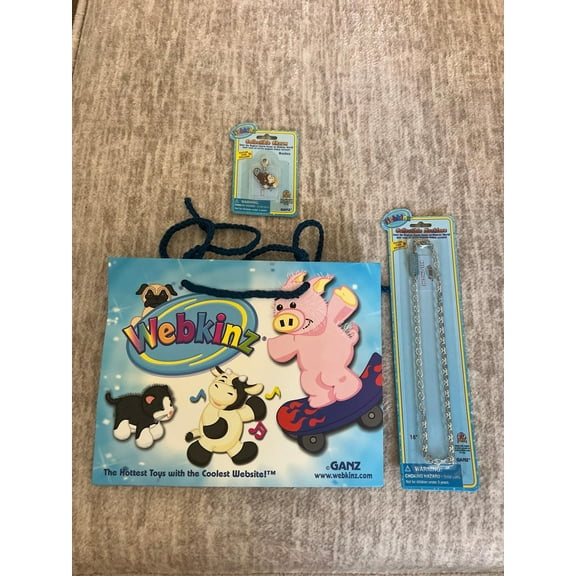 WEBKINZ Monkey CHARM With Necklace and Gift Bag Set - NEW W/ SEALED Code (BONUS 1 FUN CHOPS)