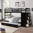 thumbnail image 4 of Solid Wood Bunk Bed, Hardwood Twin Over Twin Bunk Bed with Trundle and Staircase, No Box Spring Needed with Guardrails, Ladder and Storage Stairs for Kids and Teens, Natural Espresso Finish, 4 of 7