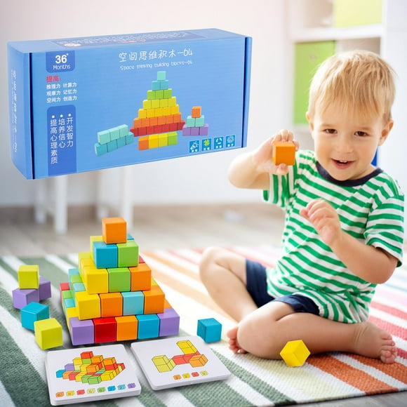 Toys Games Kids,Christmas Decorations,Baby Toys Clearance,Novelty Gag Toys,Wooden Brain Teaser Puzzles for Kids Cubes Creative Stacking Block Sets 7 Colors Spatial Imaginations Educational Toys