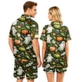 thumbnail image 3 of IYYVV Halloween Couple Matching Satin Pajamas Sets Short Sleeve Button Down Silk Pjs Goth Pumpkin Sleepwear 2 Pieces Loungewear Yellow L, 3 of 3