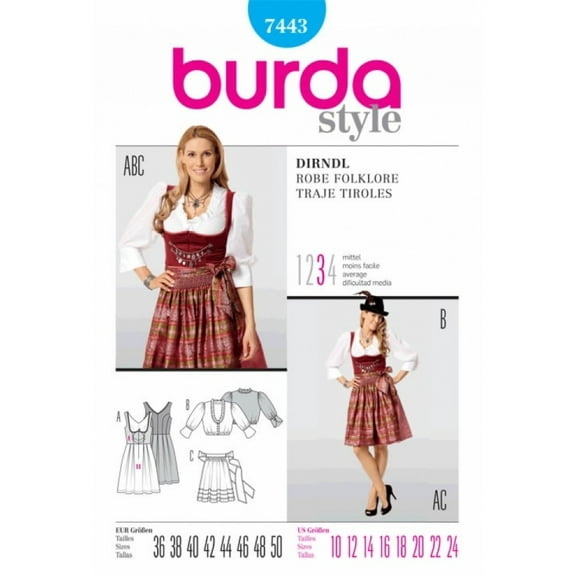 Burda Ladies Sewing Pattern 7443 - Dirndl Dress with Apron