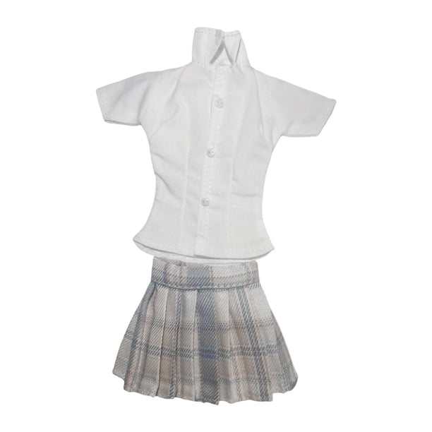 Camisa abotonada 1/6 y falda para vestir, moda casual, elegante atuendo retro para Falda azul blanca
