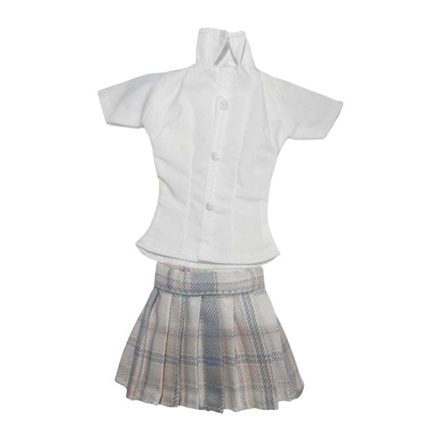 Tops y falda de verano de manga corta 1:6, ropa de moda en miniatura, vestido de moda informal elegante para figuras de mujer de 12 pulgadas Falda azul blanca